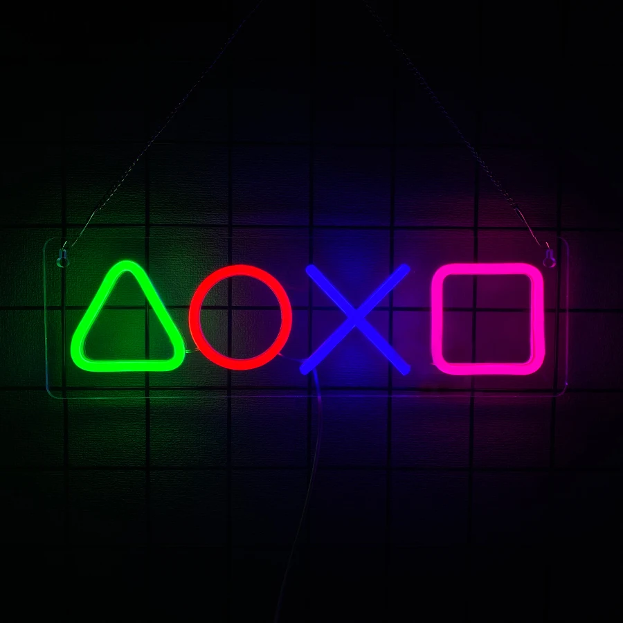Фото PS4 Икона игры Неоновая вывеска для украшения игровой комнаты Настенная атмосферная лампа Светодиодное красочное освещение комнаты Клубный художественный декор №2