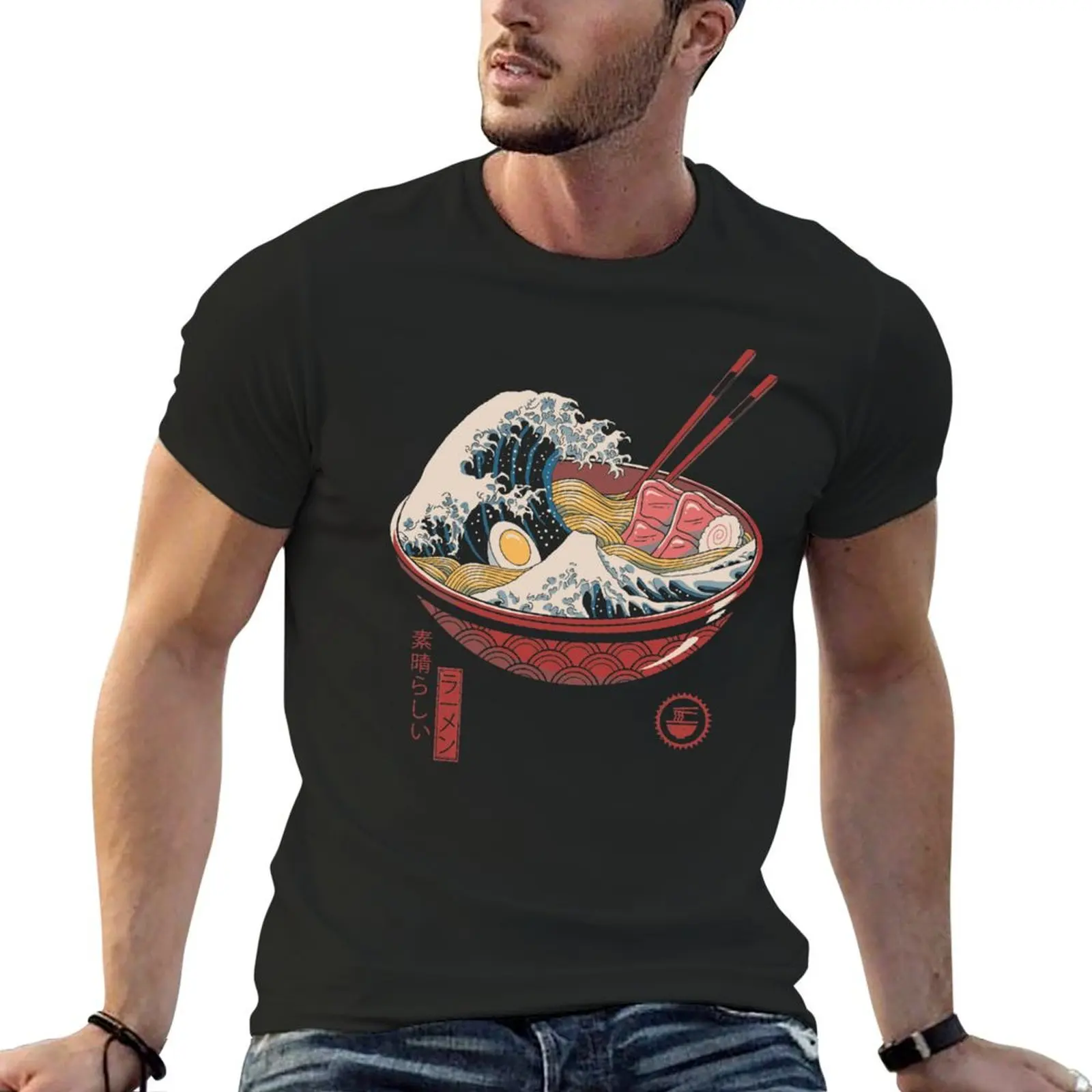 Футболка Great Ramen Wave, мужские белые футболки с аниме