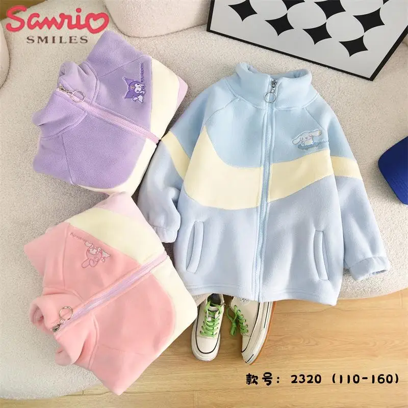 Детское пальто Sanrio 2023, милый зимний бархатный УТЕПЛЕННЫЙ ТОП с капюшоном для девочек Aoli Cinnamoroll Kuromi, куртки для мальчиков, бейсбольный костюм