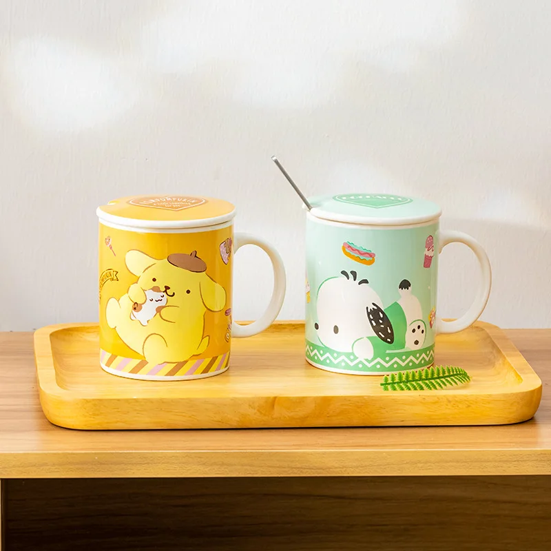 Фото Kawaii Sanrios 350 мл кружка с крышкой ложка Cinnamoroll Pochacco Kuromi My Melody аниме офис кофе молоко керамическая чашка для питья подарок №4