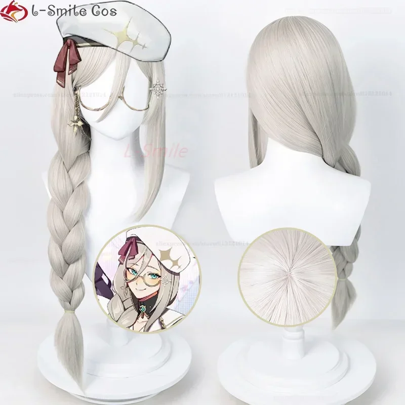 Фото Aia Amare Косплей Парик Vtuber ILUNA Aia Amare Парик 80 см Длинные льняные серые толстые косы Термостойкие парики из синтетических волос + шапочка для парика №2