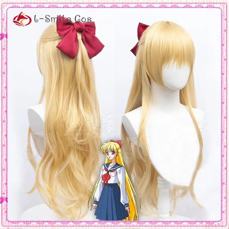 Парики для косплея Sailor Venus Minako Aino, парик для косплея, блондинка, свободная волна, длинный термостойкий парик из синтетических волос + шапочка для парика