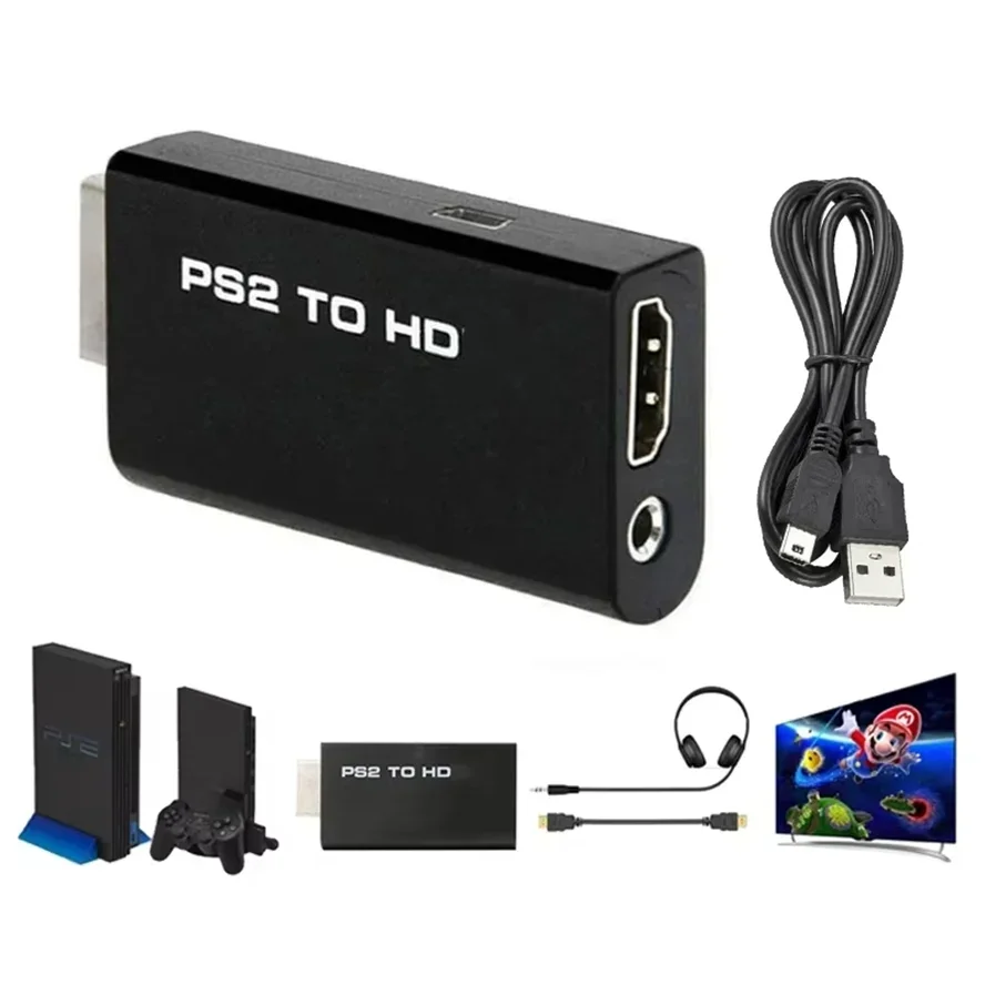 Адаптер-конвертер, совместимый с PS2 в HDMI, 480i/480p/576i, аудио-видео, аудиокабель 3,5 мм, WII2HDMI, поддержка ПК, все режимы отображения PS2