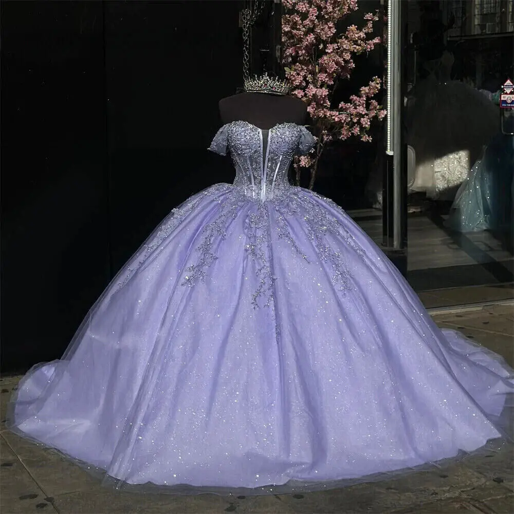 ANGELSBRIDEP Мексиканские фиолетовые платья Quinceanera Vestidos De Años с открытыми плечами для выпускного вечера на день рождения Sweet 15 16, бальные платья по индивидуальному заказу