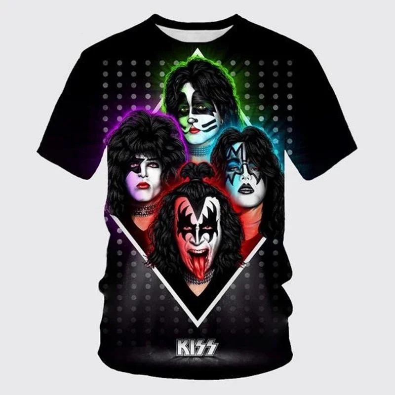 Фото Модная рок-группа Kiss с коротким рукавом и круглым вырезом Футболка Kiss Gene Simmons 3D Футболка Harajuku Хип-хоп Забавный повседневный топ Футболка №5