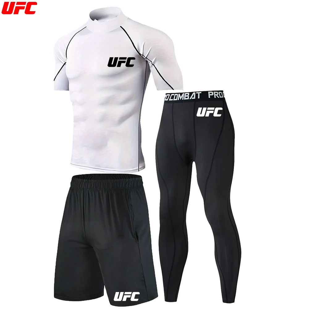 UFC 3 шт. Рашгард для джиу-джитсу, футболка с высоким воротом, мужская рубашка для ММА, длинные брюки, шорты для тайского бокса, рубашка для бокса, спортивный костюм