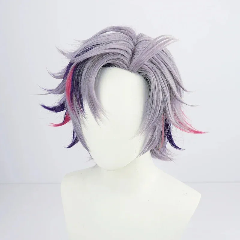 Фото Wiwiwi 123VTuber Fuwa Minato Косплей Парик Youtuber Vliver Короткий Смешанный Фиолетовый Розовый Выделите Прямой Хвост Кимоно Термостойкий №4