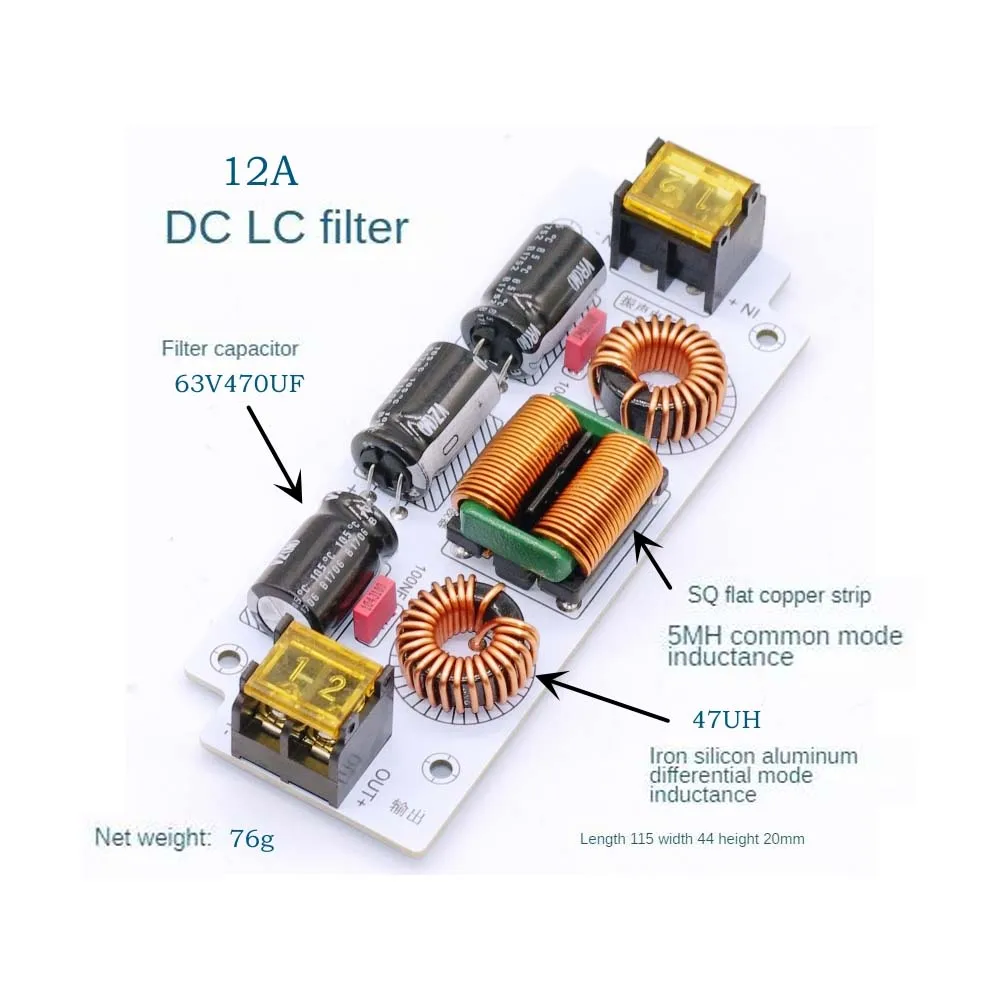 Фото 6A 12A EMI filter DC LC Electromagnetic Interference EMC 12V 15V 24V  Audio Digital amplifier Car Switching Power Ripple Filter №2