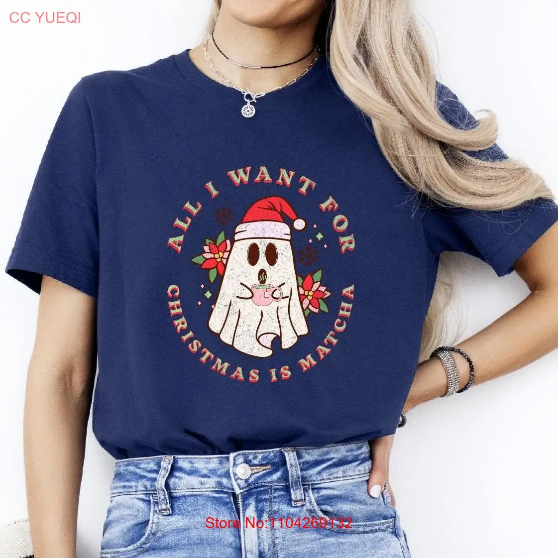 Футболка All I Want For Christmas Is Matcha Funny GhosT Lover в стиле ретро с длинными или короткими рукавами