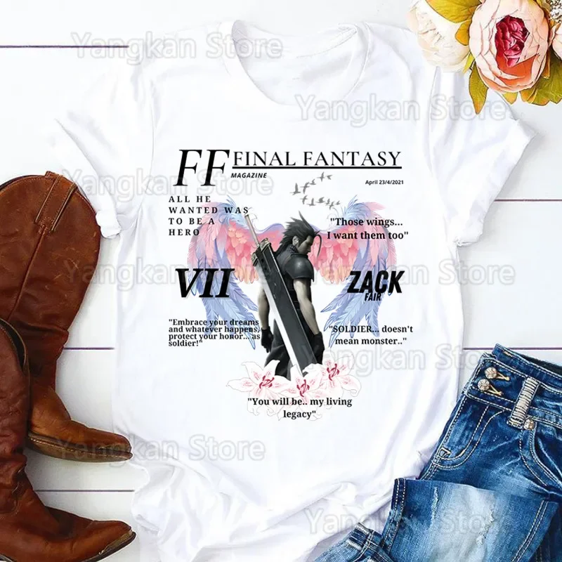 Фото Футболка Final Fantasy 7 FF7, повседневная модная эстетичная футболка для отдыха, Harajuku, женская футболка с буквенным принтом, забавная женская футболка №3