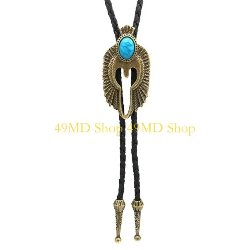 49MD Vintage Bolo галстук для женщин мужской ковбойский кожаный галстук с орлом инкрустированным каменным ювелирным ожерельем Галстуки и банты