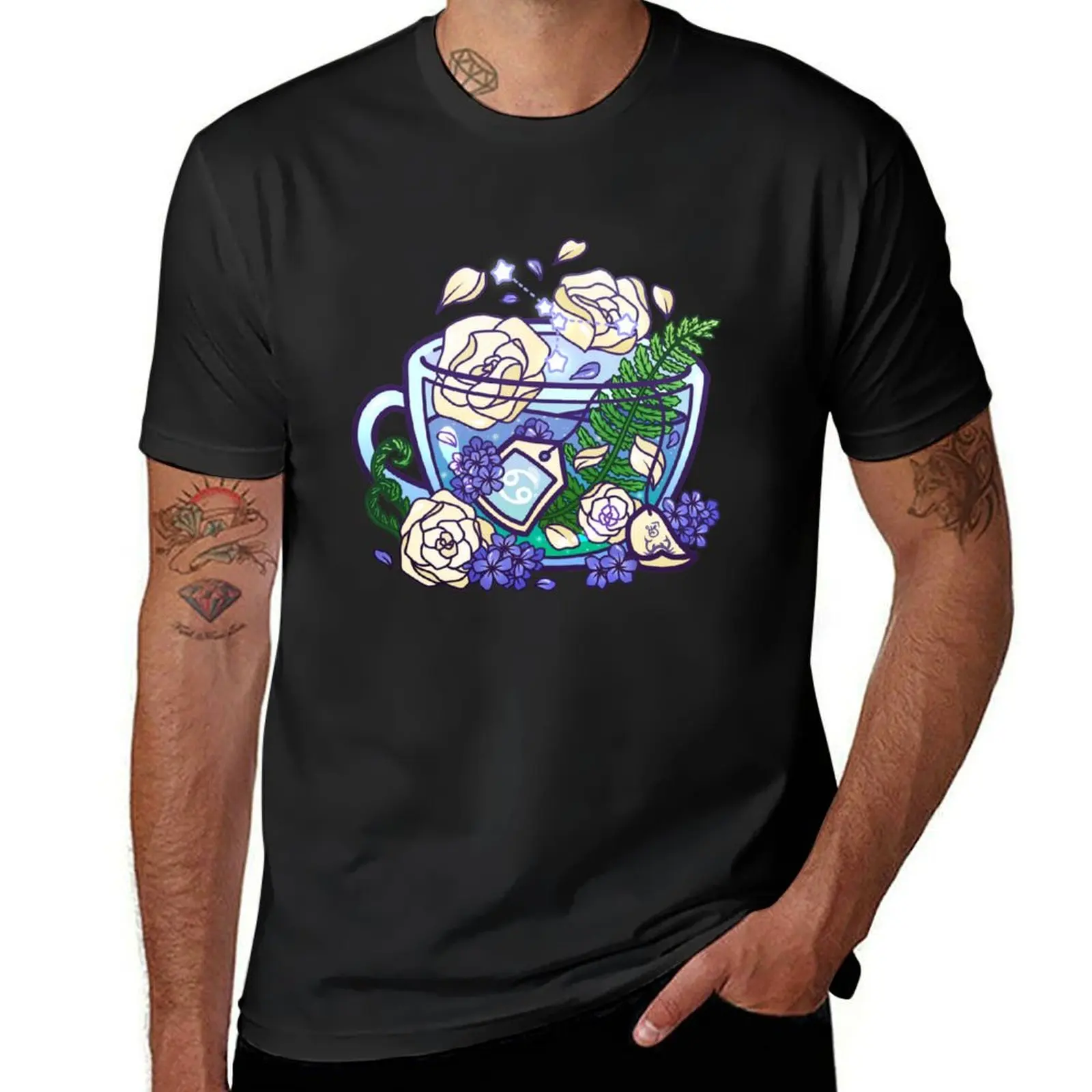 Футболка Cancer Zodiac Teacup, футболка большого размера с рисунком, забавные подарки, эстетичная одежда, облегающие футболки для мужчин