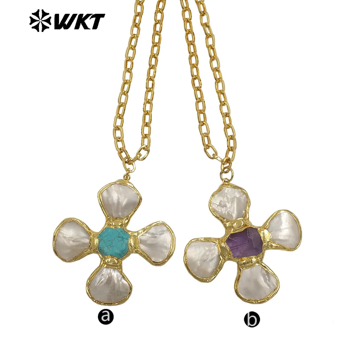 Фото WT-JN346 5 шт., 2 стиля, хит продаж, ожерелье из ракушек и натурального камня 18 дюймов с настоящим позолотой 18 карат для ювелирных изделий для девочек №4