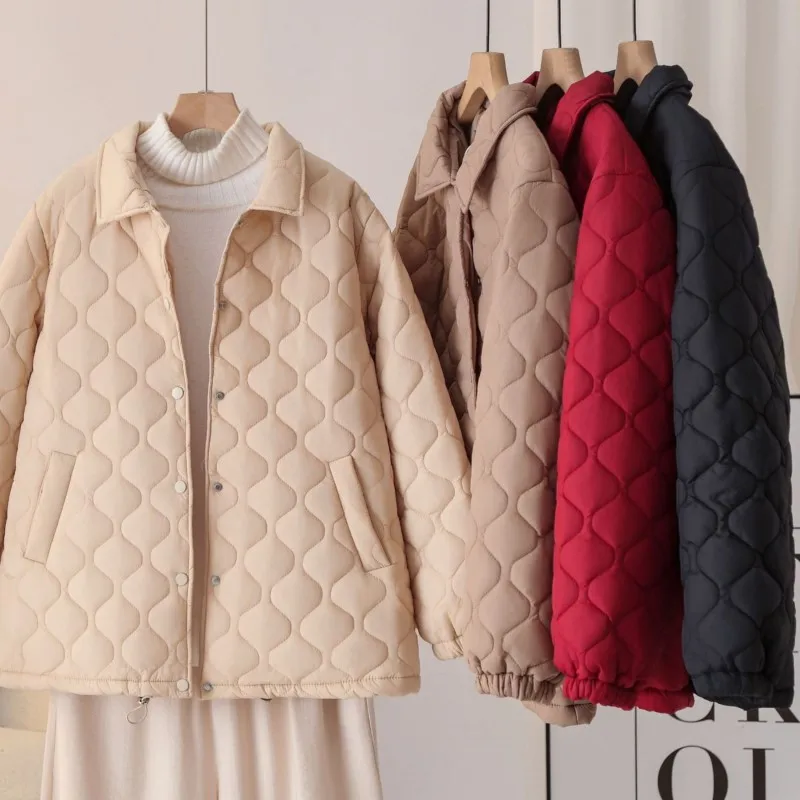 XL XXL женская парка осень/зима модное свободное тонкое повседневное стеганое пальто с лацканами 486