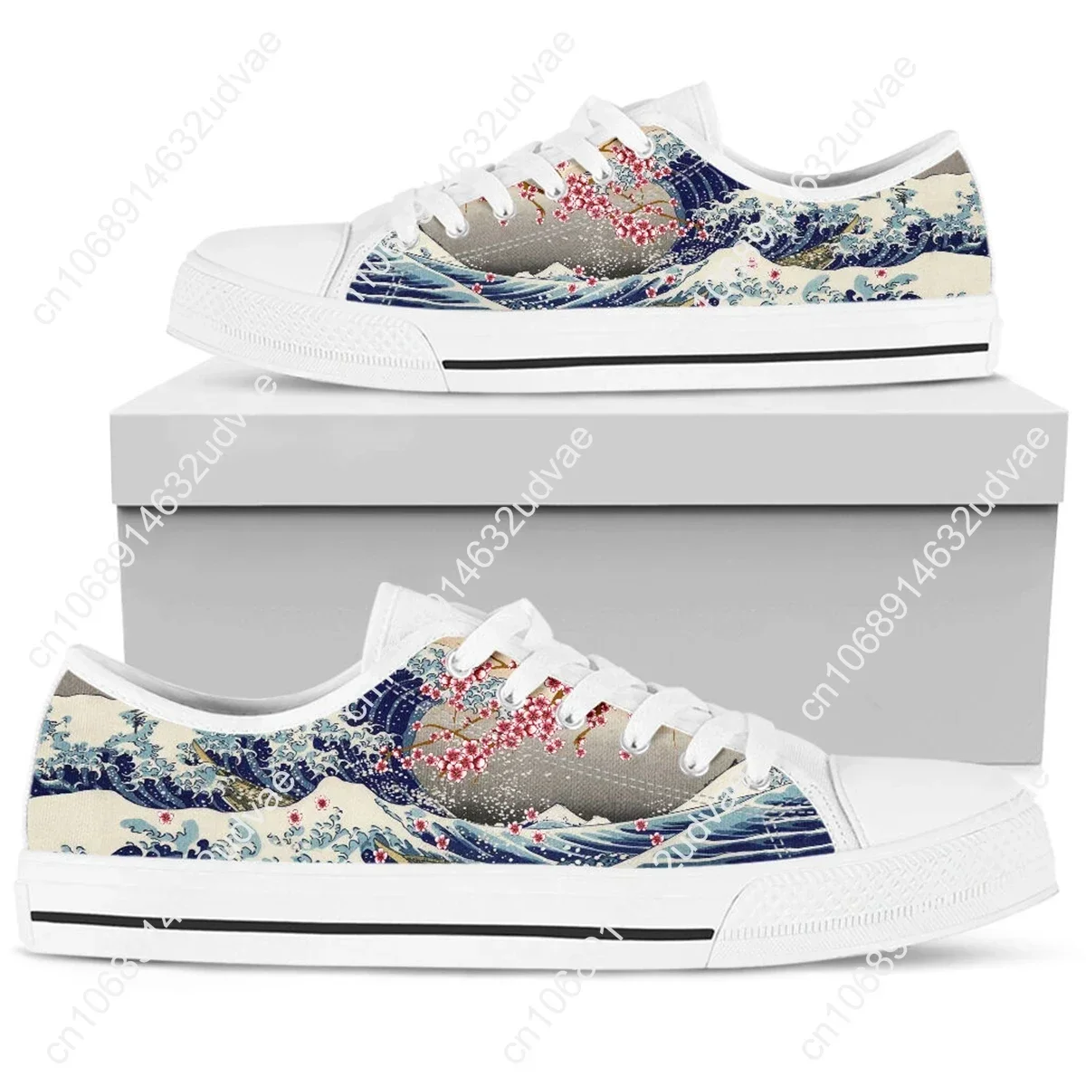 Фото Женские повседневные туфли на плоской подошве The Great Wave Saruka Flower, парусиновые кроссовки на шнуровке, большой размер 45/46 №3