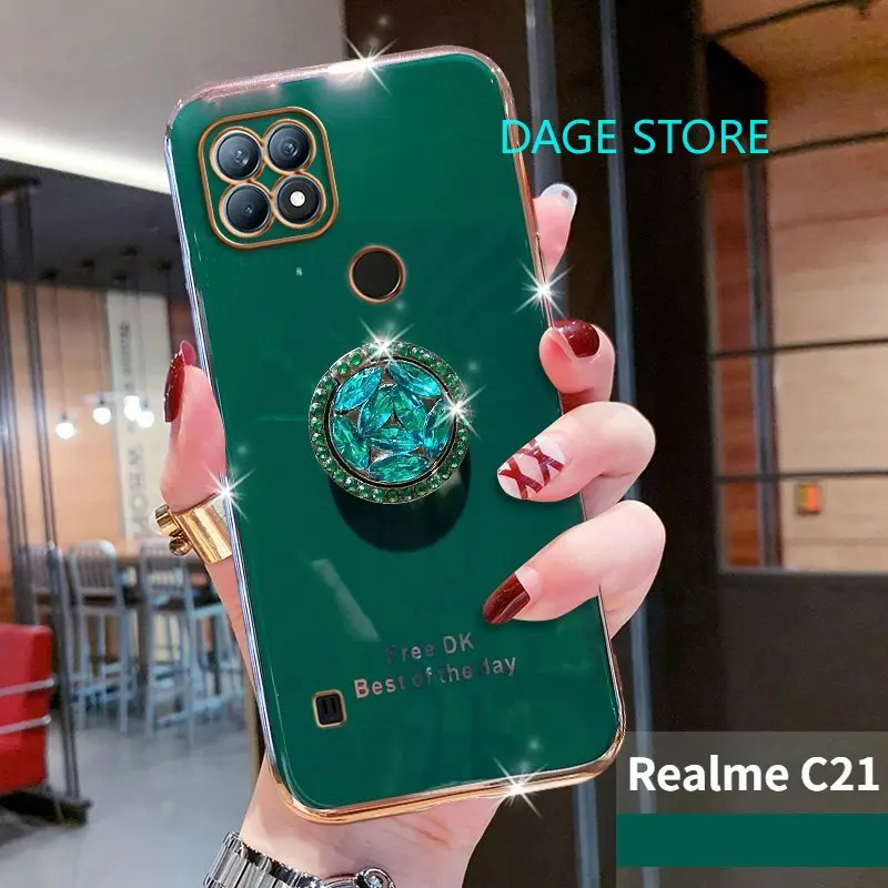 Чехол с гальваническим покрытием для Realme C21/C21Y, чехол с блестящими кристаллами, мягкая задняя крышка из ТПУ, чехол для камеры
