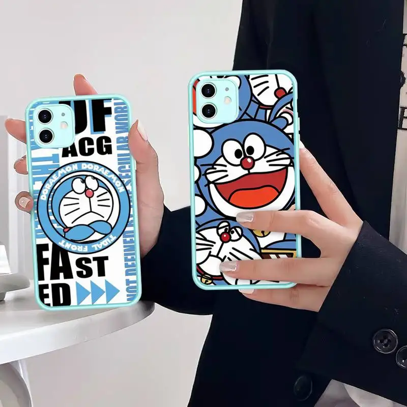 Милый чехол для телефона D-Dora-emonS для iPhone 14 11 12 13 Mini Pro Max 8 7 Plus X XR XS MAX, Прозрачный матовый чехол