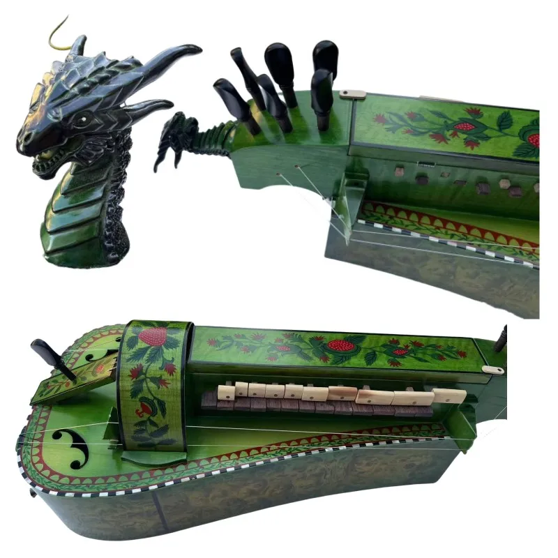6 струн 24 клавиши зеленый Hurdy Gurdy птичий глаз древесная инкрустация оболочка пурпурная, резной свиток