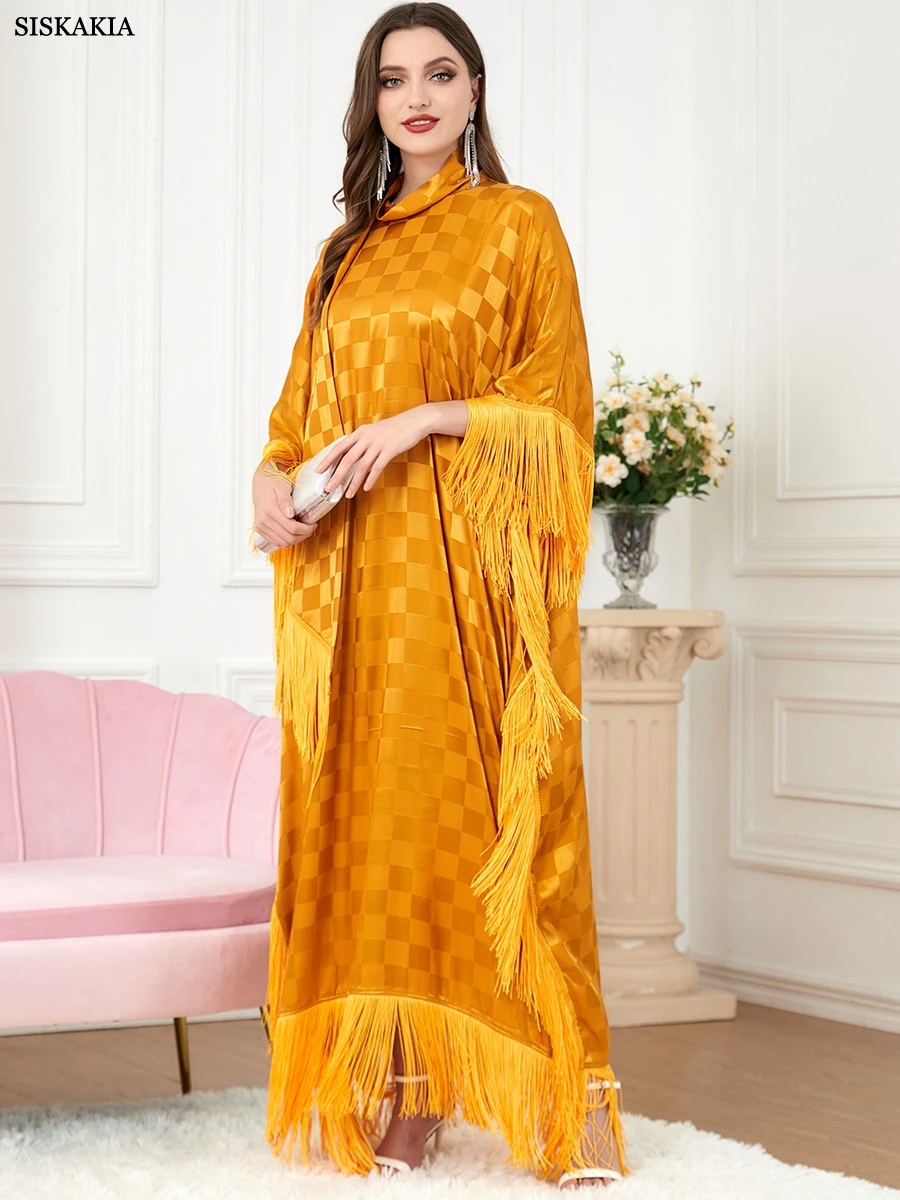 Фото Женское платье в клетку Abaya Dubai Jubah, платье-кафтан с рукавами «летучая мышь», Марокканское платье №4