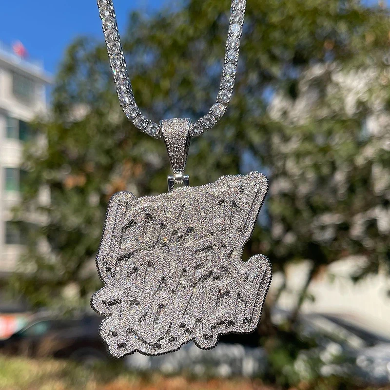 Фото Хип-хоп 5A+ CZ Stone Bling Iced Out Loyalty over Royal Letter Подвески Ожерелья для мужчин Репер Ювелирные изделия Розовое золото Серебро Цвет №4