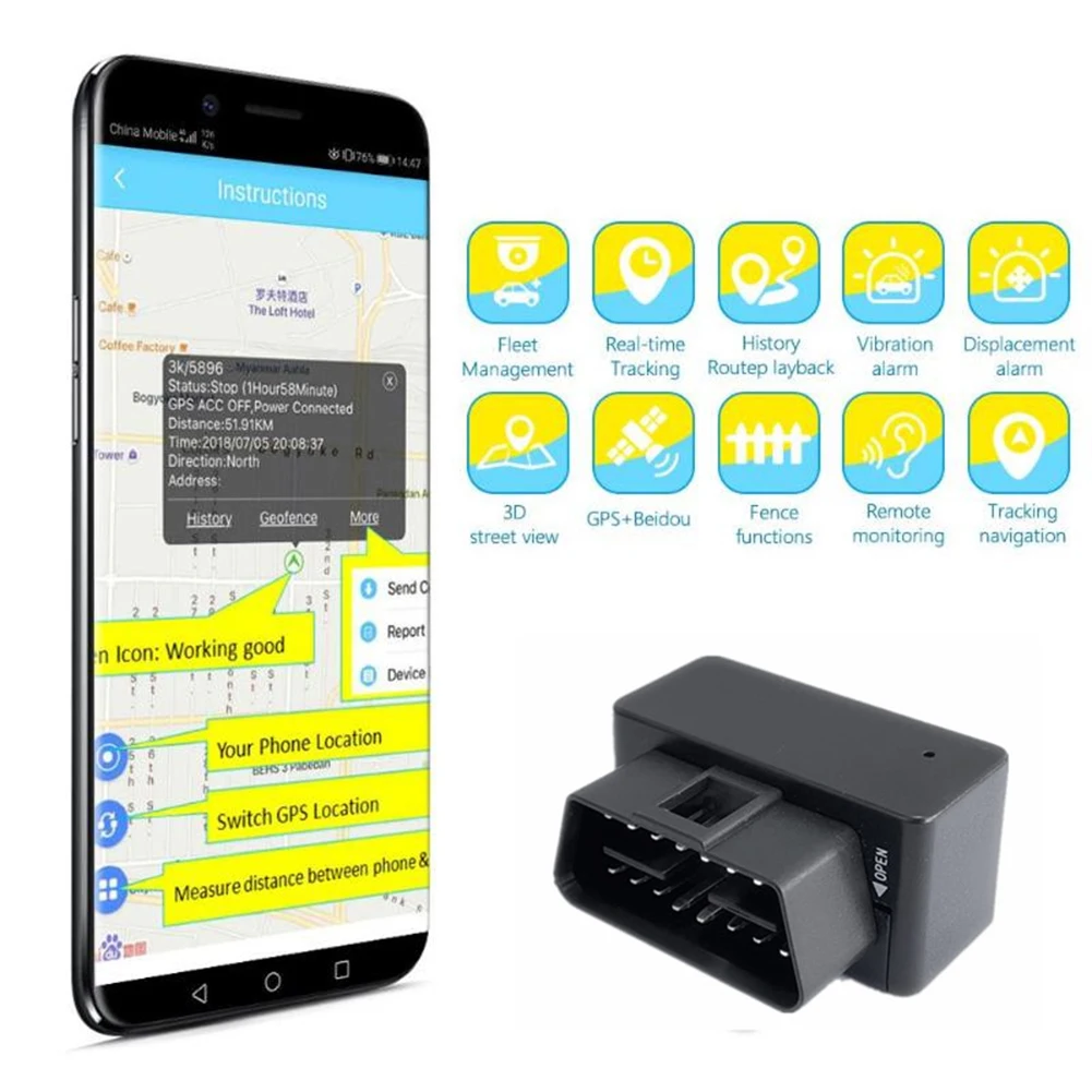Фото GPS-Трекер OBD 2G для автомобиля, GPS-локатор для определения местоположения автомобиля, маршрута, истории превышения скорости, с защитой от поте... №4