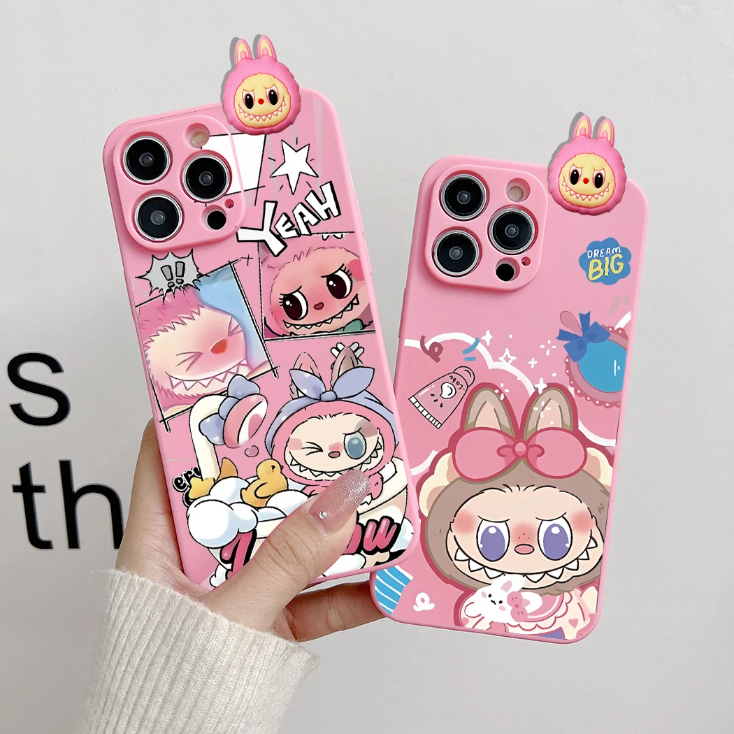 Чехол для телефона с 3D куклой Labubu Cartoon для Infinix Hot 10 12 20 30 40 50 i Pro Lite Play 10t 10S 11S 20s 40i 50i с держателем и ремешком