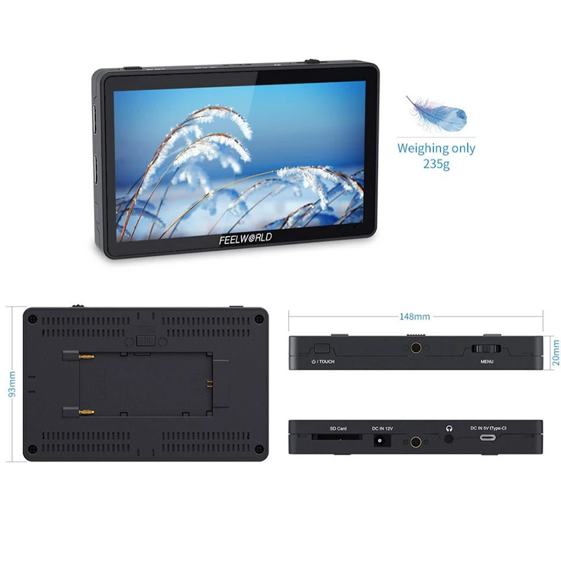 Фото FEELWORLD F5 PROX 5,5-дюймовый 1600-nit сенсорный экран DSLR-камера Полевой монитор IPS 1920x1080 3D LUT 4K HDMI F970 Внешний комплект №2