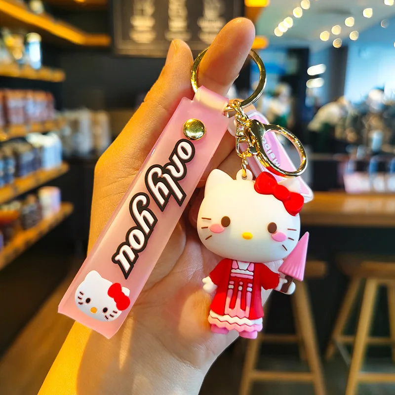 Фото Аниме мультфильм Sanrio Hello Kitty брелок для ключей для мальчиков и девочек школьный рюкзак брелок для ключей кулон ПВХ пара сумка кулон автомобильный брелок №4