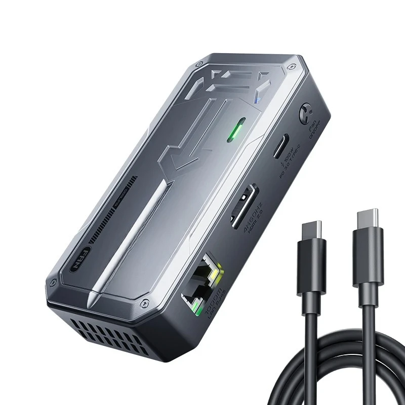 Plextone GS1 6 в 1 Type-C Hub MI USB3.0 RJ45 USB-C PD 100 Вт Адаптер для зарядки 6 портов USB C Ethernet Док-станция с 4K HM