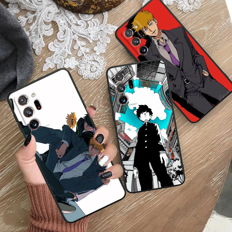 Фото Черный мягкий чехол для телефона с аниме Моб психоз 100 для Samsung A55 A35 A25 A15 A14 A73 A53 A13 A05S A03S A02S A71 A52 A32 №4