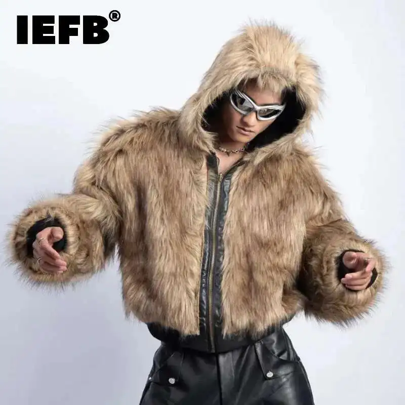 IEFB мужские стеганые куртки в американском стиле из искусственной кожи, двусторонние, из искусственного меха, флисовые, утолщенные, однотонные, свободные мужские пальто Tide 9W161 Парки