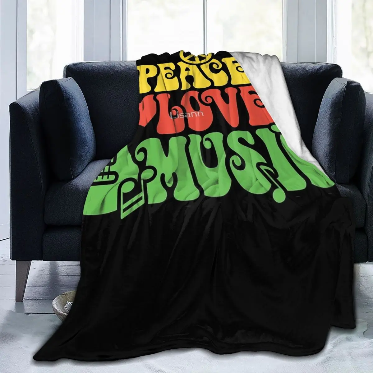 Фото Плед для музыки Reggae Peace Love, модное портативное одеяло для гостиной, не скатывается №1
