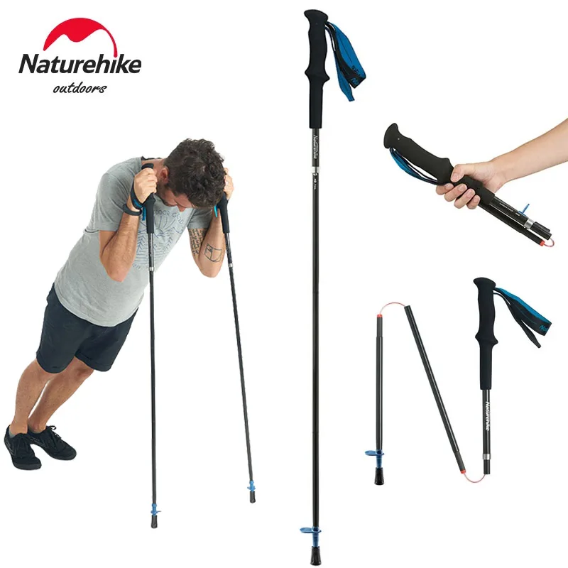 Складные трекинговые палки Naturehike из углеродного волокна, 4 секции, ультралегкие походные палки, походные телескопические трекинговые палки