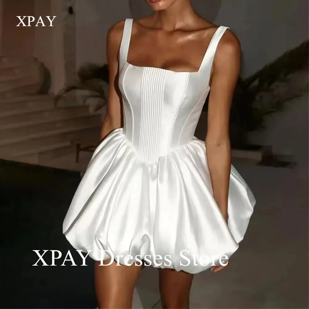 XPAY 2025 белое мини-плиссированное свадебное платье со шнуровкой сзади и квадратным вырезом, платья de novia с бантом и бретельками, вечерние платья по индивидуальному заказу