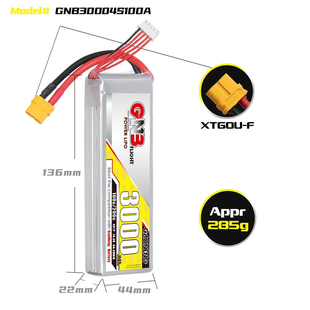 Фото Оригинальный GNB HV 4S 14,8 В 3000 мАч 100C/MAX 200C Lipo аккумулятор для радиоуправляемого вертолета Quadcopter FPV Drone запасные части 4S аккумулятор №4