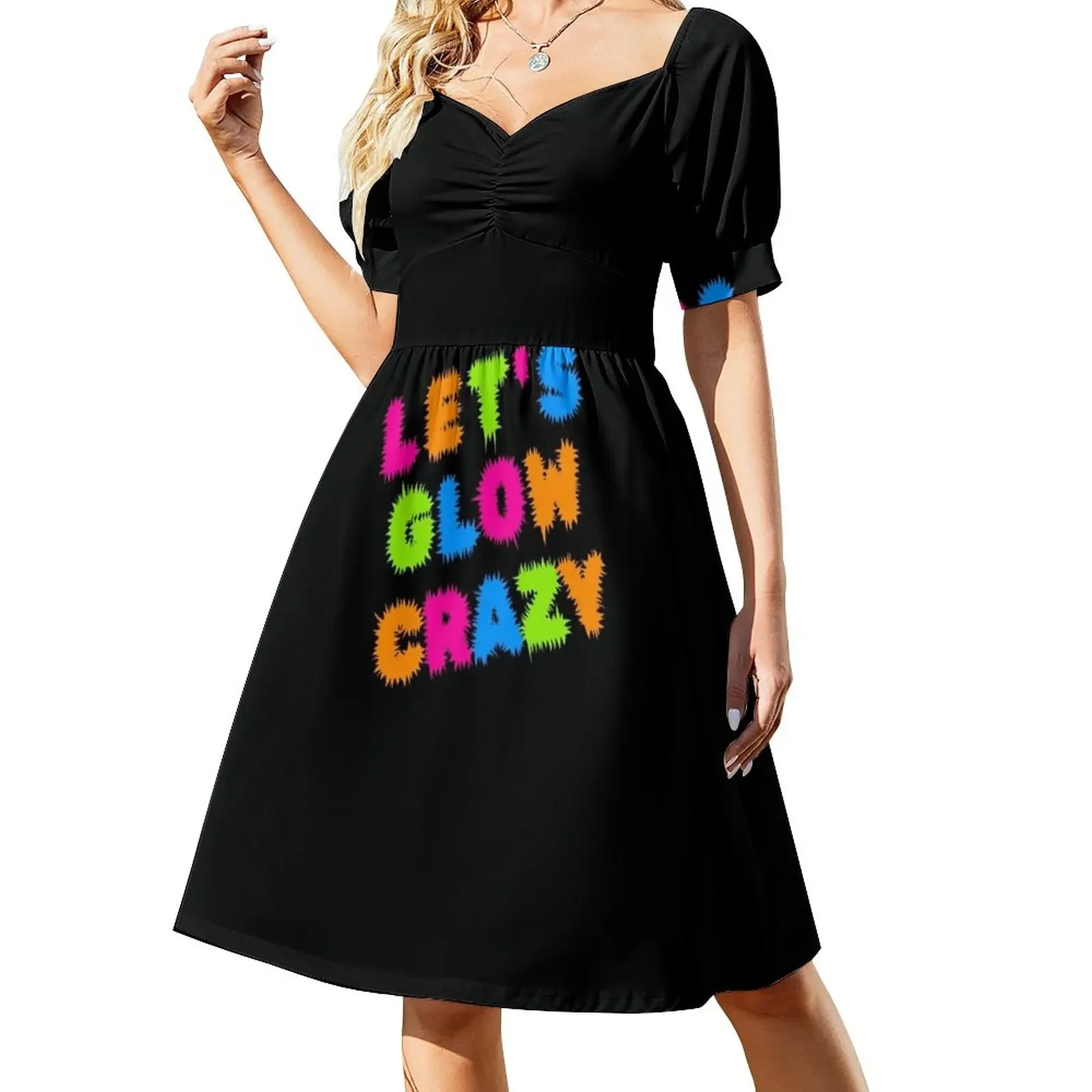 Lets Glow Crazy Party Rave Красочное платье с короткими рукавами церемониальные платья женские платья платья летние женские 2025