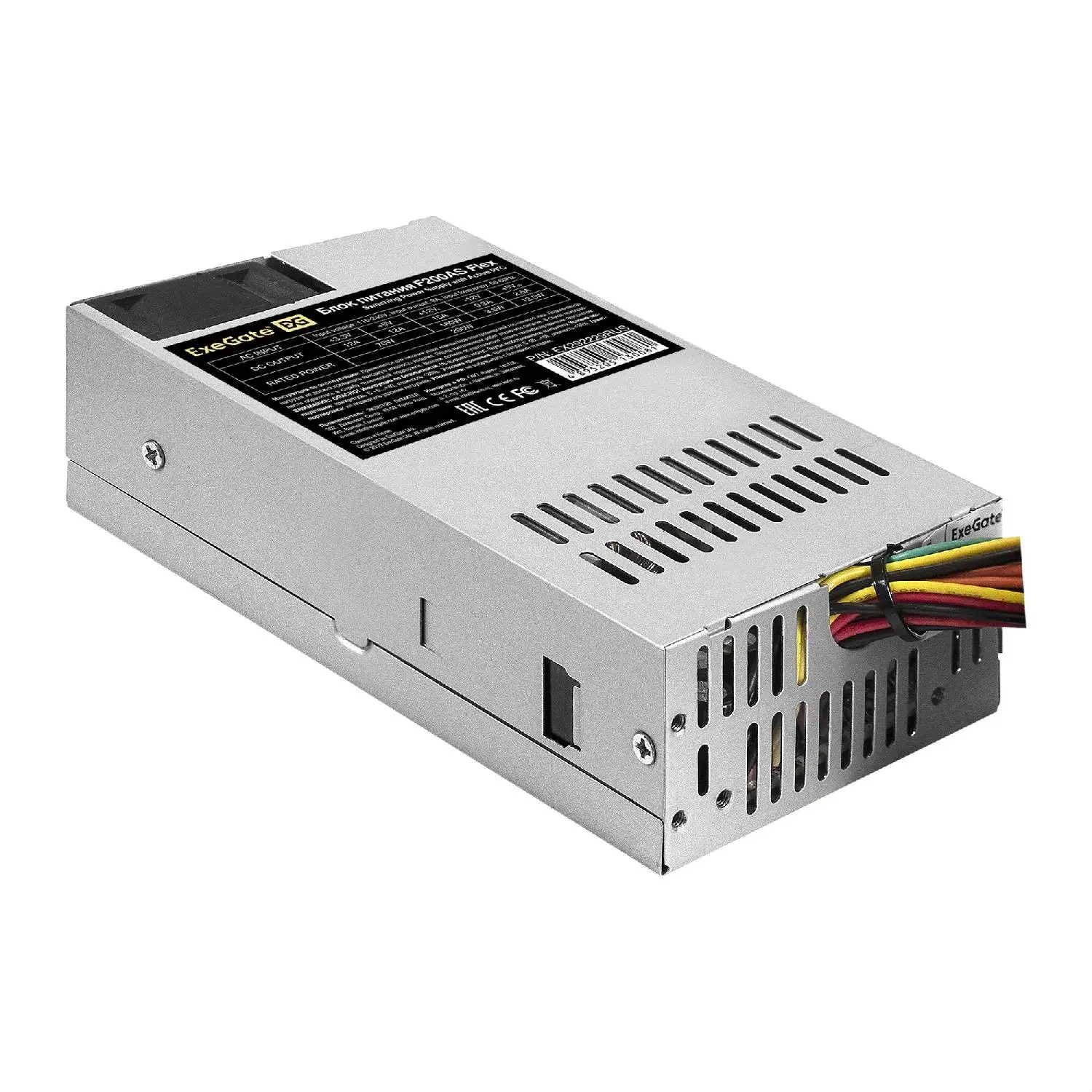 Блок питания EXEGATE F200AS (Flex ATX, for ITX case, APFC, КПД 80% (80 PLUS), 4cm fan, 24pin, 4pin,