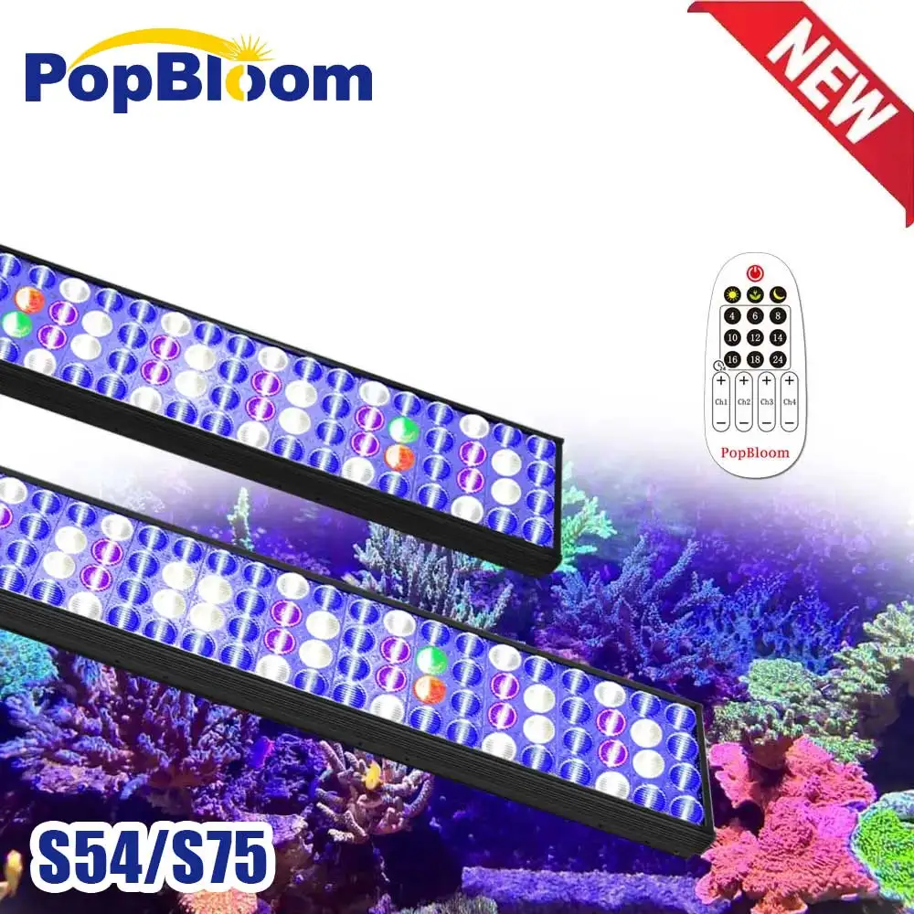 Светодиодная лампа для аквариума PopBloom с таймером, светильник для аквариума с морской водой, полный спектр для аквариума с коралловым рифом 60 см, 90 см, восхождение солнца