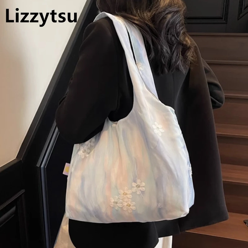 Lizzytsu, новая повседневная холщовая сумка в китайском стиле с цветочным принтом, женская модная винтажная мягкая сумка на плечо, большая вместительная сумка
