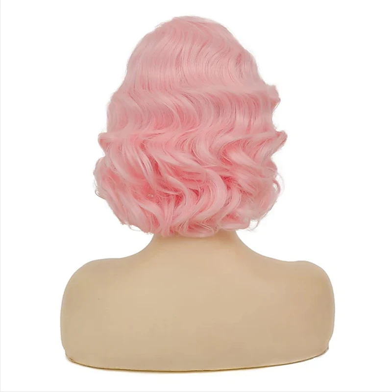 Фото HAIRJOY короткие кудрявые пальцы парики для женщин синтетический волнистый парик Розовый Косплей Хэллоуин Хлопушка винтажная искусственная кожа №2