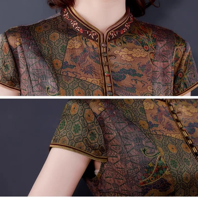 Фото Женское элегантное ретро-вьетнамское платье Cheongsam Vintgae, вечернее платье с коротким рукавом, традиционная китайская одежда №5
