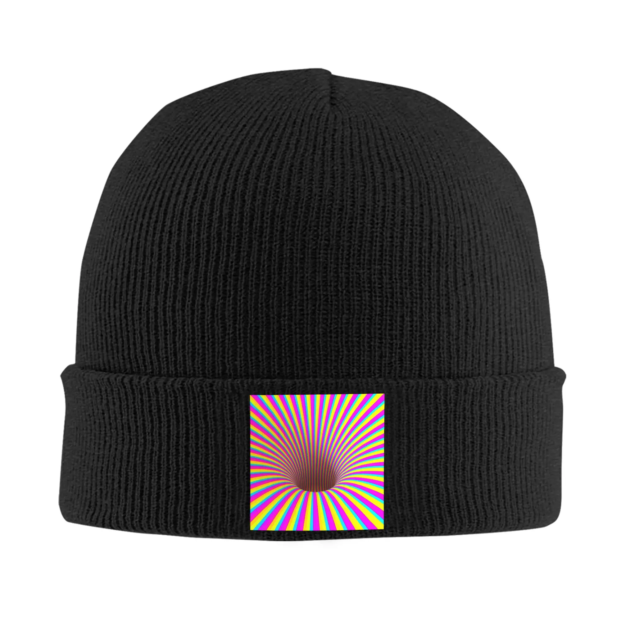 Grid Wormhole Geometric 3D Vortex Illusion Warm Knitted Cap Winter Knit Bonnet Hat Skullies Beanies Hip Hop Caps for Unisex