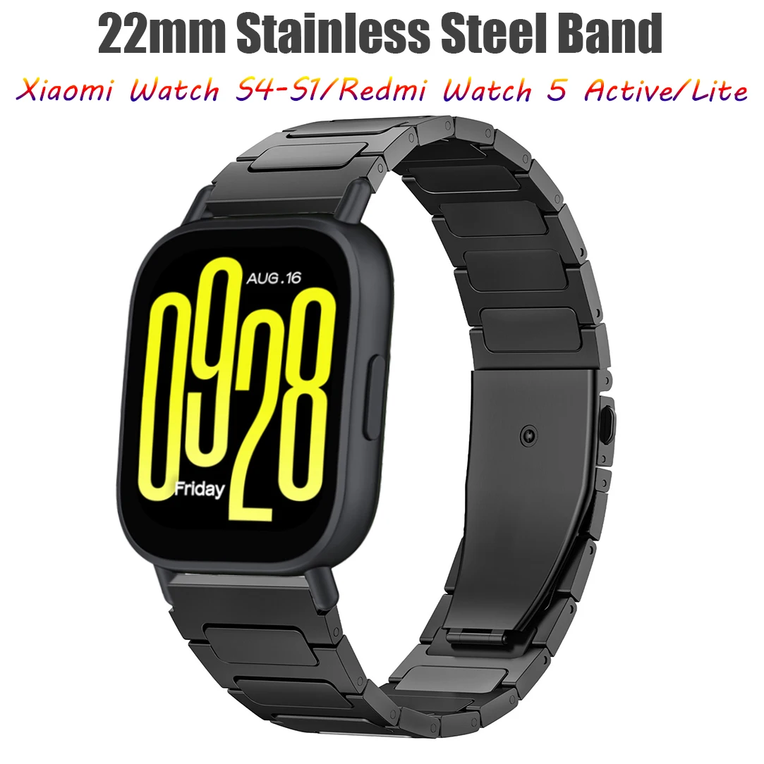 Новый ремешок из нержавеющей стали 22 мм, совместимый с Xiaomi Watch S4 S3 S2 S1, Redmi Watch 5 Active/Lite, металлический ремешок на запястье, петля