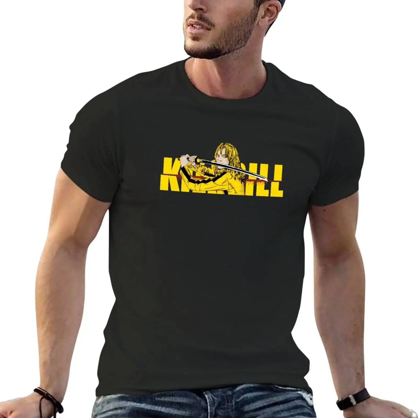 Новая футболка kill bill uma, короткая футболка, тяжелые футболки, пустые футболки, мужские футболки workou