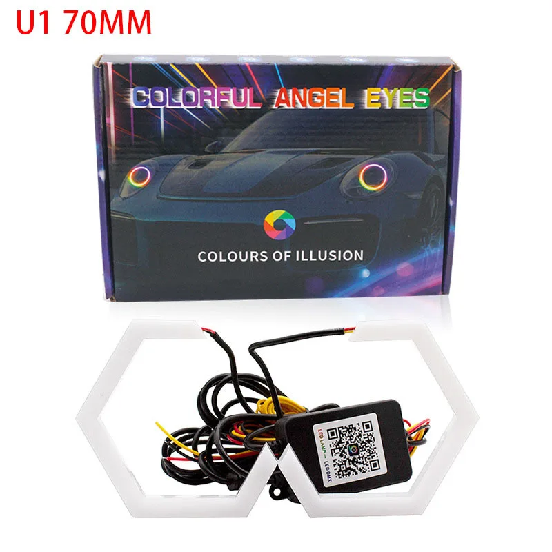 Общая автомобильная светодиодная кольцевая фара RGB, цветное шестиугольное кольцо, управление приложением для DRL, силиконовые светодиодные автомобильные аксессуары, простые в использовании инструменты