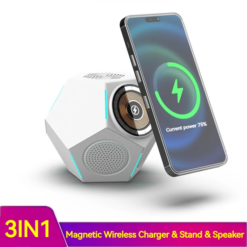 Многофункциональное магнитное Беспроводное зарядное устройство Bluetooth динамик бас Быстрая зарядка для Iphone 11 12 13 14 15 Pro Max Samsung