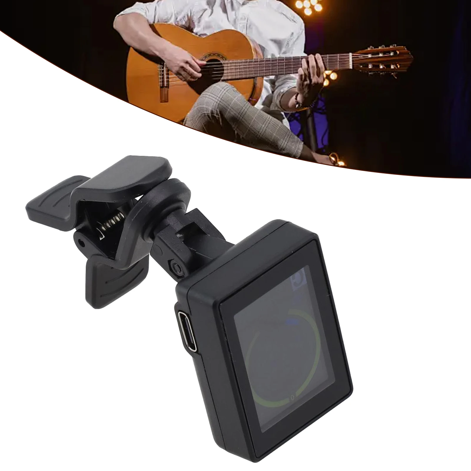 Фото USB-заряжаемый гитарный тюнер, тюнер для акустической электромагнитной лампы, зажимный тюнер LCDDisplay для хроматического гитарного тюнера №3