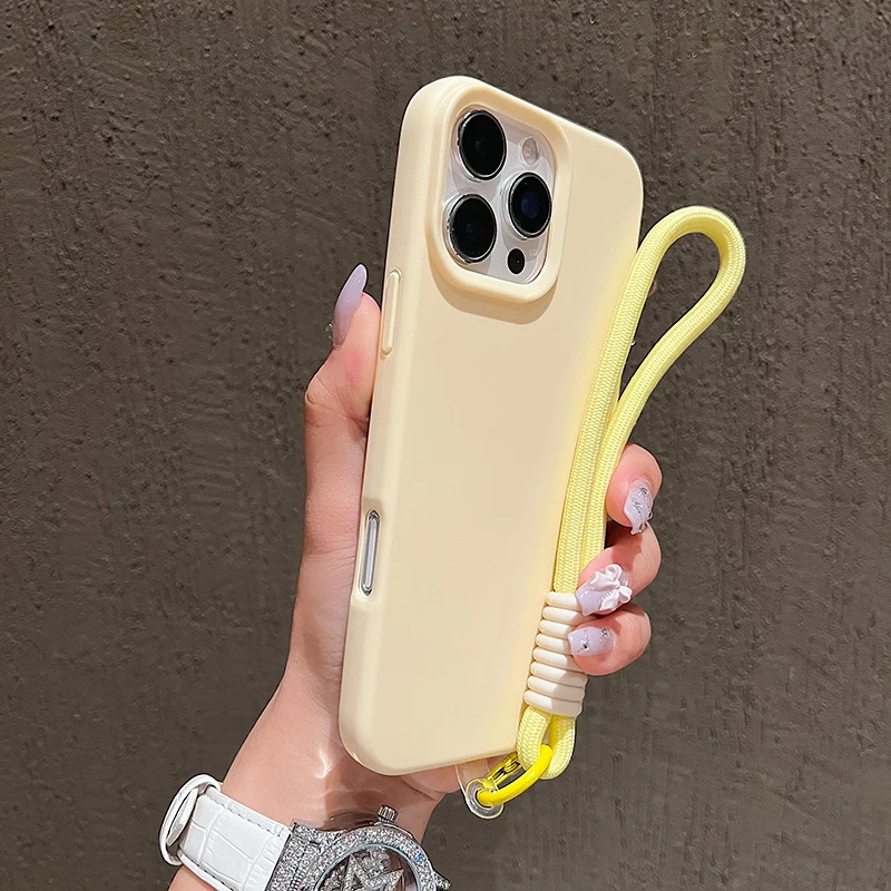 Простой силиконовый однотонный чехол для телефона в стиле дофамина для iPhone 17 16 Pro Max Air 16 Plus 15 14 13 12 11 с чехлом на ремешке