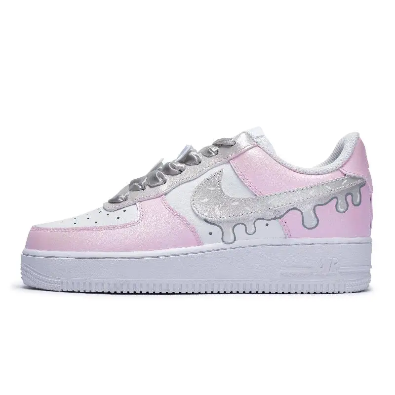 Фото 【Настроить】Nike Air Force 1 Обувь для скейтбординга Женские низкие кроссовки серебристого/белого/породового цвета DH2920-111 №2