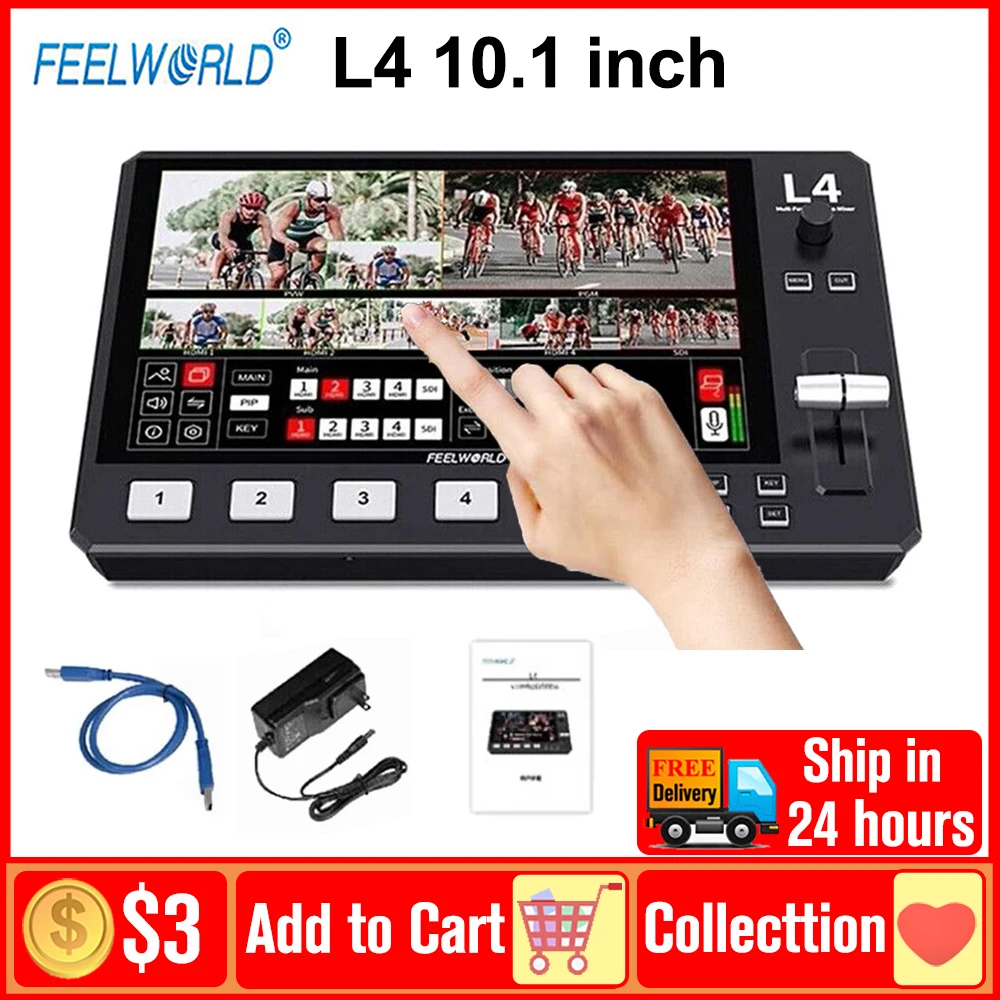 Видеомикшер FEELWORLD L4, 10,1 дюйма, сенсорный экран